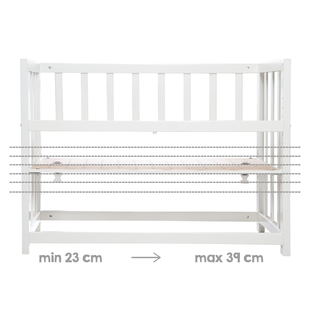 Stuben- & Beistellbett 'Indibär' 4 in 1, Babybett, Wiege & Kinderbank, weiß – Infografik (4/14)