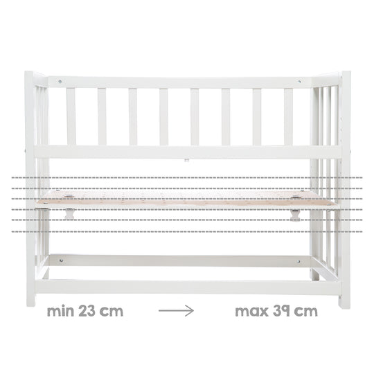 Stuben- & Beistellbett 'Indibär' 4 in 1, Babybett, Wiege & Kinderbank, weiß – Infografik (4/14)