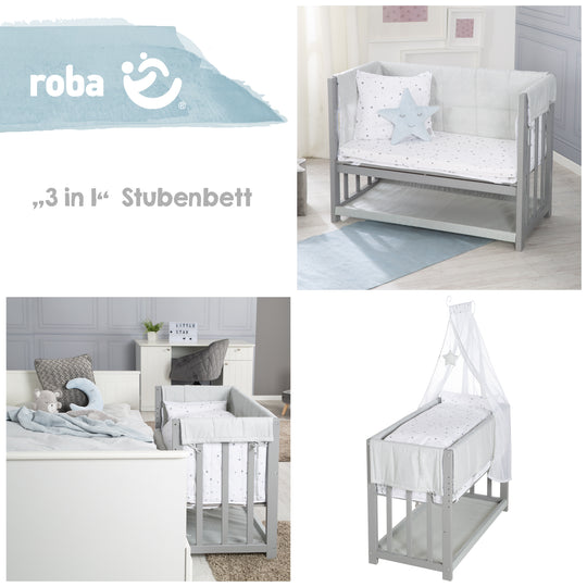 Stuben- & Beistellbett 'Sternenzauber grau' 3 in 1, Babybett grau, inkl. kompletten Bettzubehör – Infografik (10/11)