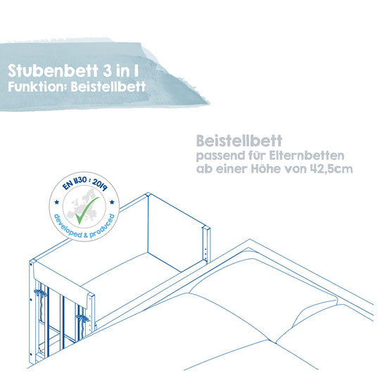 Stuben- & Beistellbett 'Sternenzauber grau' 3 in 1, Babybett grau, inkl. kompletten Bettzubehör – Infografik (8/11)