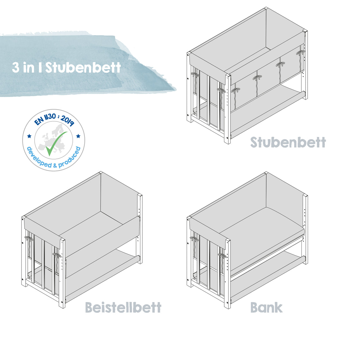 Stuben- & Beistellbett 'Little Stars' 3 in 1, Babybett weiß, inkl. kompletten Bettzubehör – Infografik (4/11)