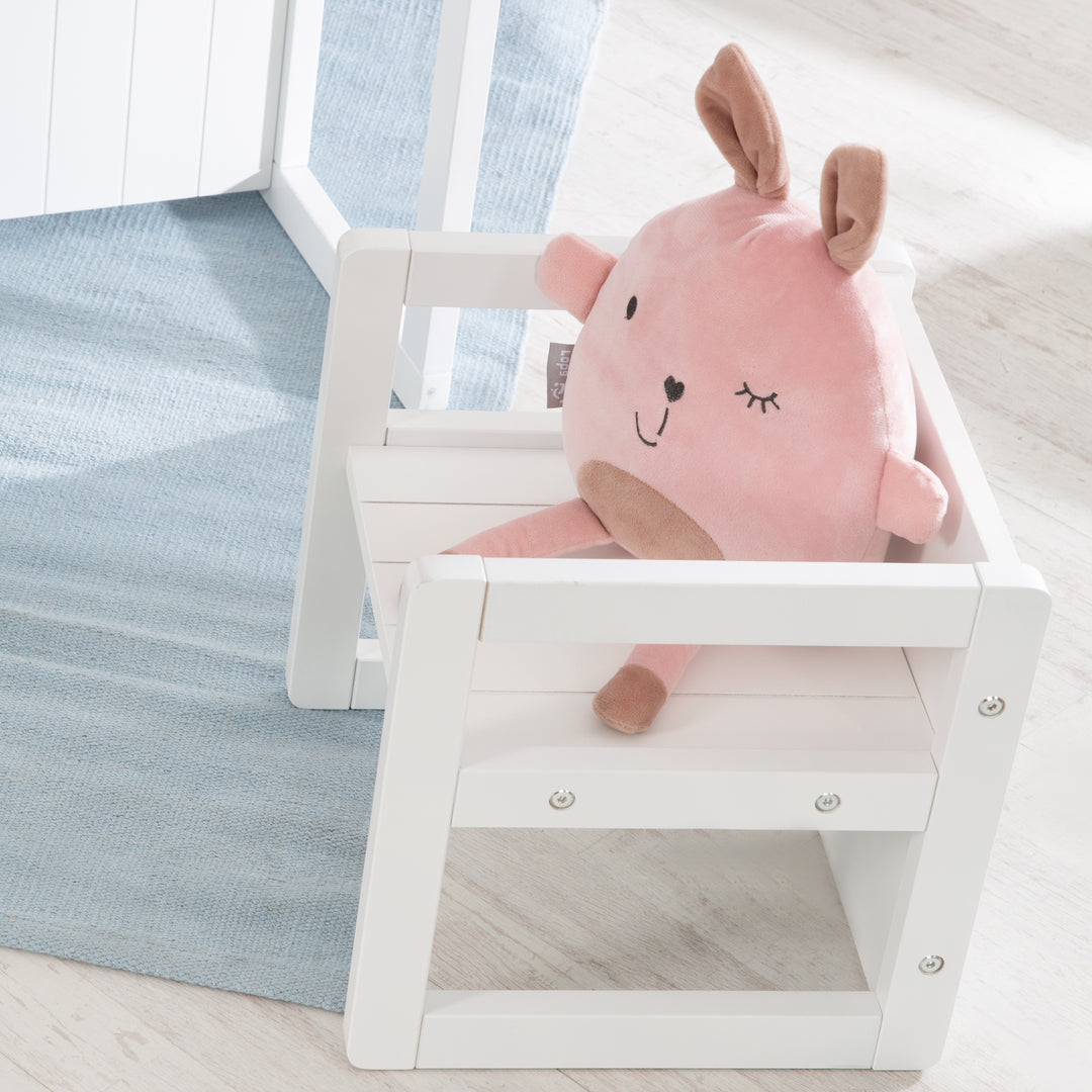 Sitzhocker für Kinder im Landhausstil - Wendehocker mit 3 Sitzhöhen - Holz weiß – Milieubild (5/12)