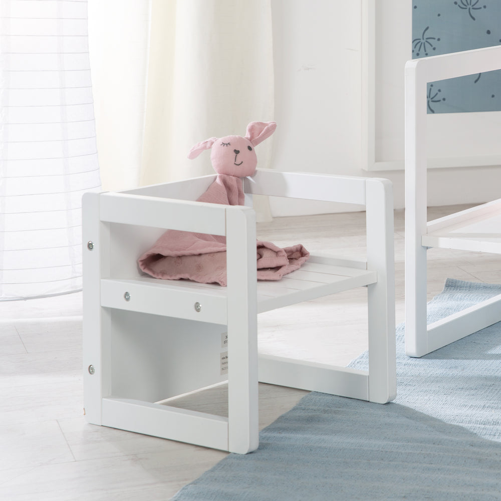 Tabouret enfant de style maison de campagne - Tabouret réversible à 3 hauteurs d'assise - Bois blanc – Photo d'ambiance (2/12)