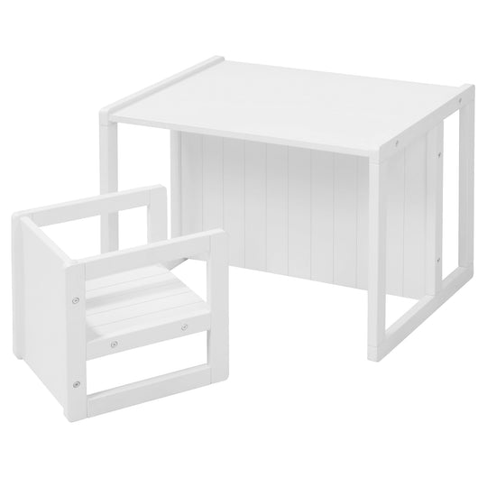 Seating Bench in Country-House Style - 2 Seat Heights or Usable as a Children's Table - White – Cutout (15/16)