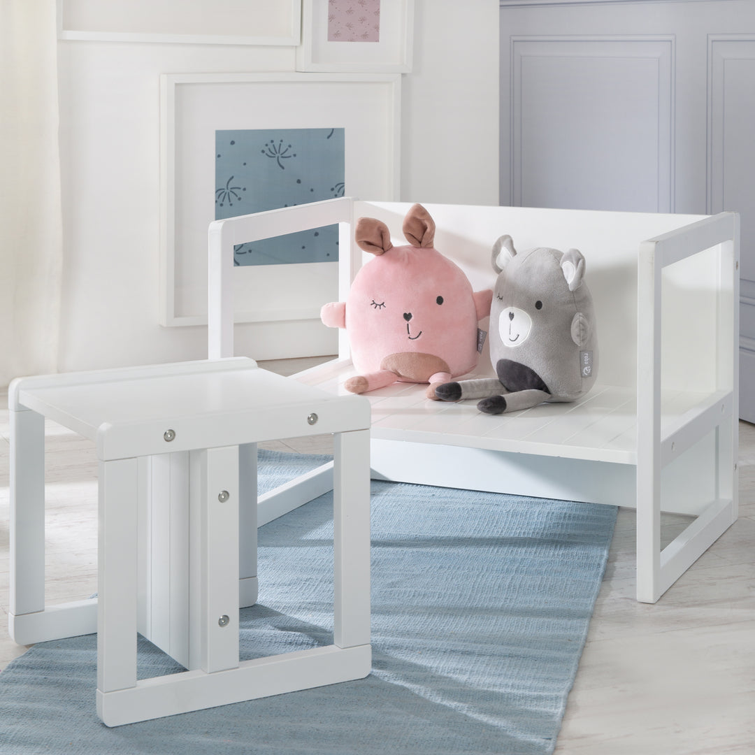 Seating Bench in Country-House Style - 2 Seat Heights or Usable as a Children's Table - White – Lifestyle Image (4/16)