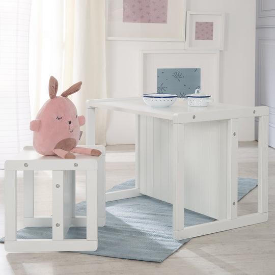 Seating Bench in Country-House Style - 2 Seat Heights or Usable as a Children's Table - White – Lifestyle Image (2/16)