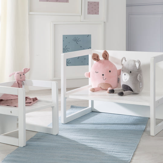 Seating Bench in Country-House Style - 2 Seat Heights or Usable as a Children's Table - White – Lifestyle Image (6/16)