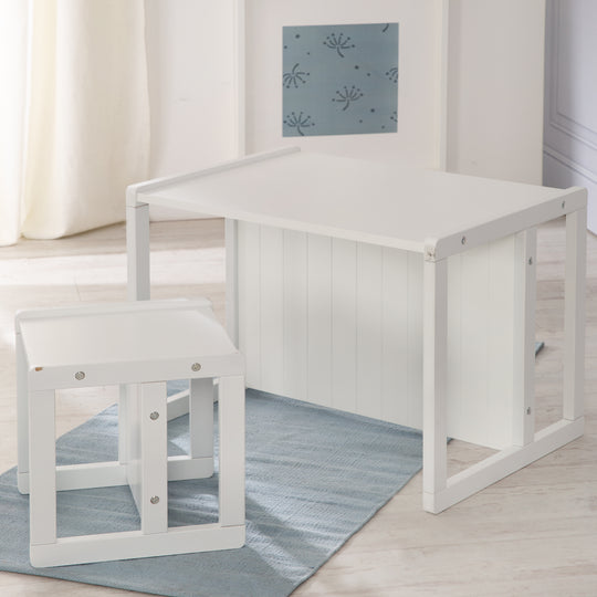 Seating Bench in Country-House Style - 2 Seat Heights or Usable as a Children's Table - White – Lifestyle Image (8/16)