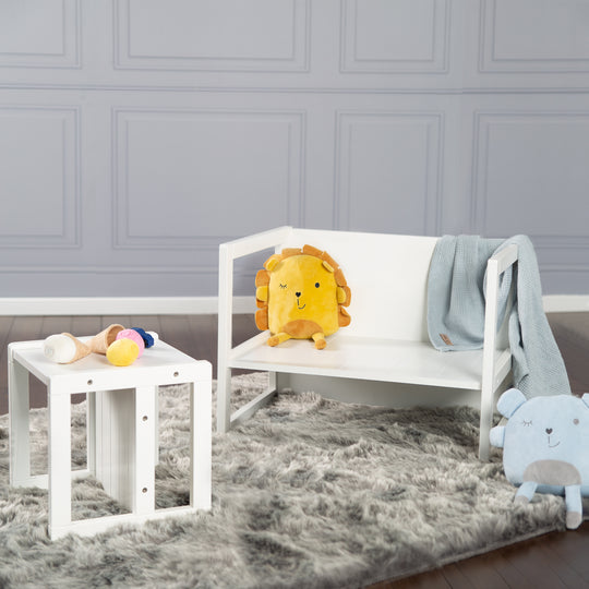 Seating Bench in Country-House Style - 2 Seat Heights or Usable as a Children's Table - White – Lifestyle Image (9/16)
