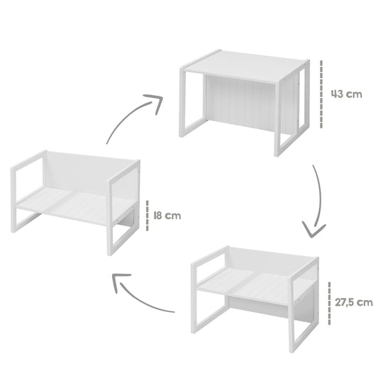 Seating Bench in Country-House Style - 2 Seat Heights or Usable as a Children's Table - White – Infographic (11/16)