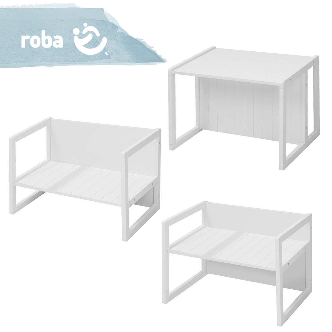 Seating Bench in Country-House Style - 2 Seat Heights or Usable as a Children's Table - White – Infographic (12/16)