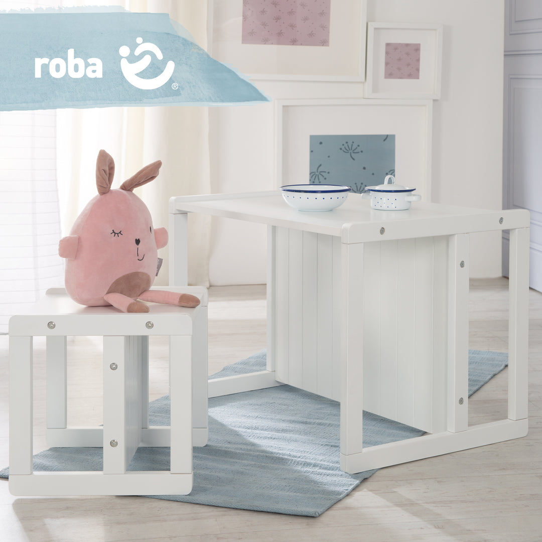 Seating Bench in Country-House Style - 2 Seat Heights or Usable as a Children's Table - White – Infographic (14/16)