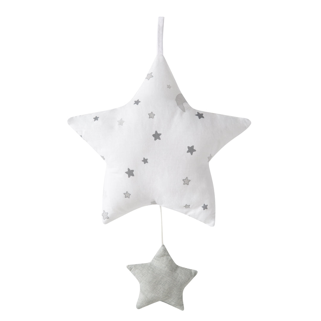 Spieluhr 'Sternenzauber grau', Einschlafhilfe, Textil-Stern waschbar, Babyzimmer Deko grau/weiß – Freisteller (1/11)