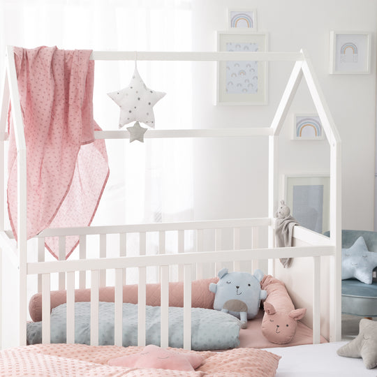 Spieluhr 'Sternenzauber grau', Einschlafhilfe, Textil-Stern waschbar, Babyzimmer Deko grau/weiß – Milieubild (6/11)