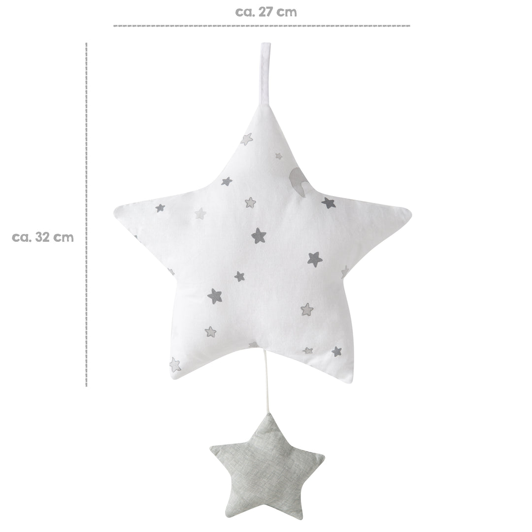 Spieluhr 'Sternenzauber grau', Einschlafhilfe, Textil-Stern waschbar, Babyzimmer Deko grau/weiß – Infografik (3/11)