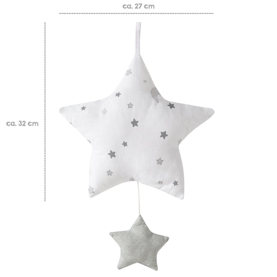 Spieluhr 'Sternenzauber grau', Einschlafhilfe, Textil-Stern waschbar, Babyzimmer Deko grau/weiß – Infografik (3/11)