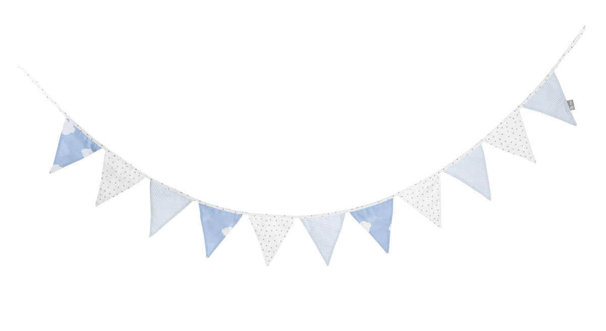 Ghirlanda di bandierine 'Piccola Nuvola blu', 12 bandierine (2 m), lunghezza catena 3 m, decorazione per cameretta neonati e bambini – Ritaglio (1/1)
