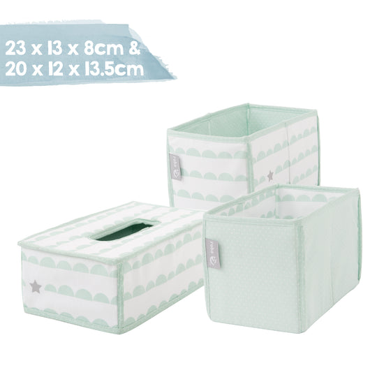 Set organizer per la cura 'Happy Cloud', 3pezzi, 2 scatole per pannolini & accessori, 1 scatola per salviette, menta – Infografica (4/8)