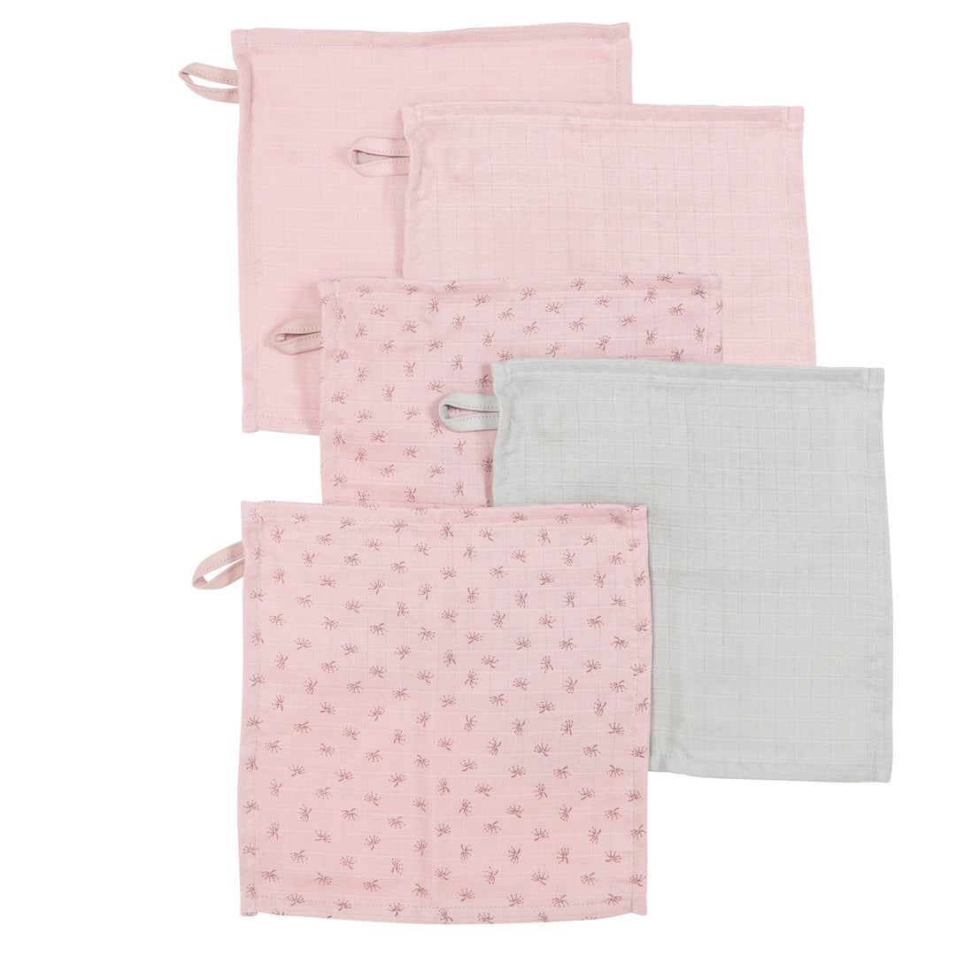 Organic 5er Set Waschlappen 'Lil Planet' rosa / mauve, Musselin, Bio-Baumwolle, GOTS, 25x25cm – Freisteller (1/7)