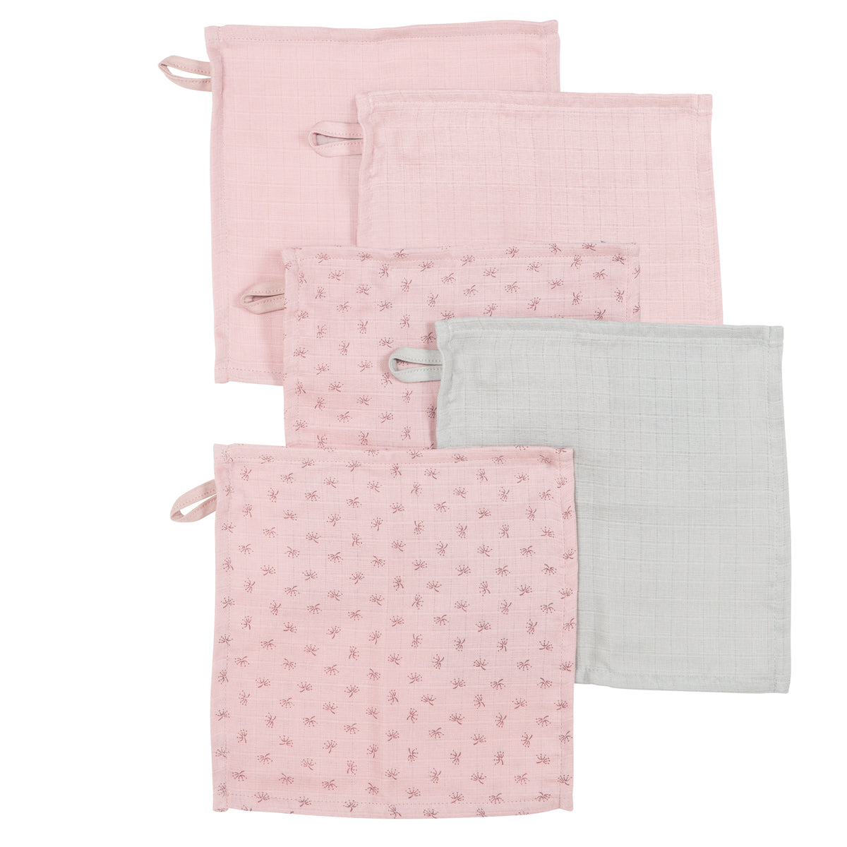 Organic 5er Set Waschlappen 'Lil Planet' rosa / mauve, Musselin, Bio-Baumwolle, GOTS, 25x25cm – Freisteller (1/7)