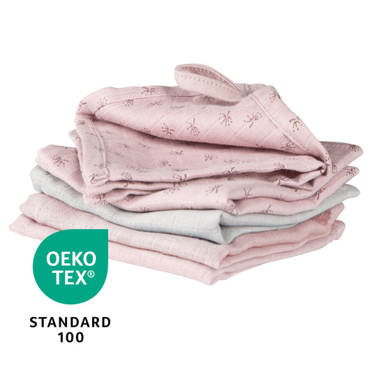 Organic 5er Set Waschlappen 'Lil Planet' rosa / mauve, Musselin, Bio-Baumwolle, GOTS, 25x25cm – Infografik (7/7)
