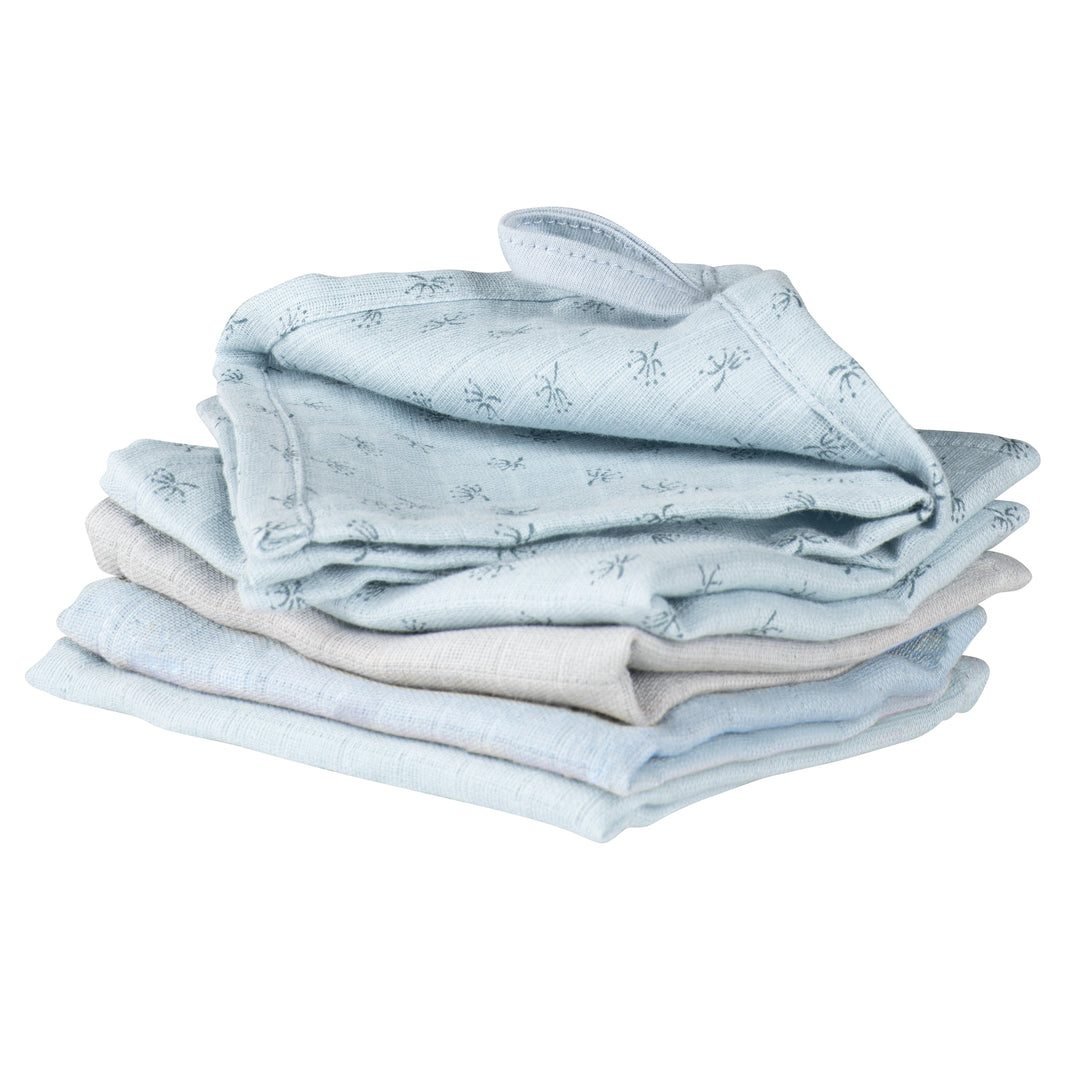 Organic 5er Set Waschlappen 'Lil Planet' hellblau/sky, Musselin, Bio-Baumwolle, GOTS, 25 x 25 cm – Freisteller (3/7)