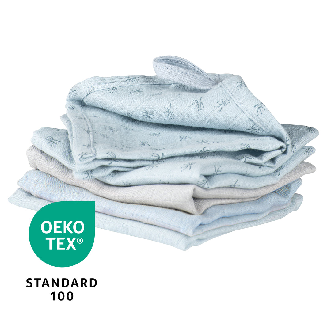 Organic 5er Set Waschlappen 'Lil Planet' hellblau/sky, Musselin, Bio-Baumwolle, GOTS, 25 x 25 cm – Infografik (7/7)
