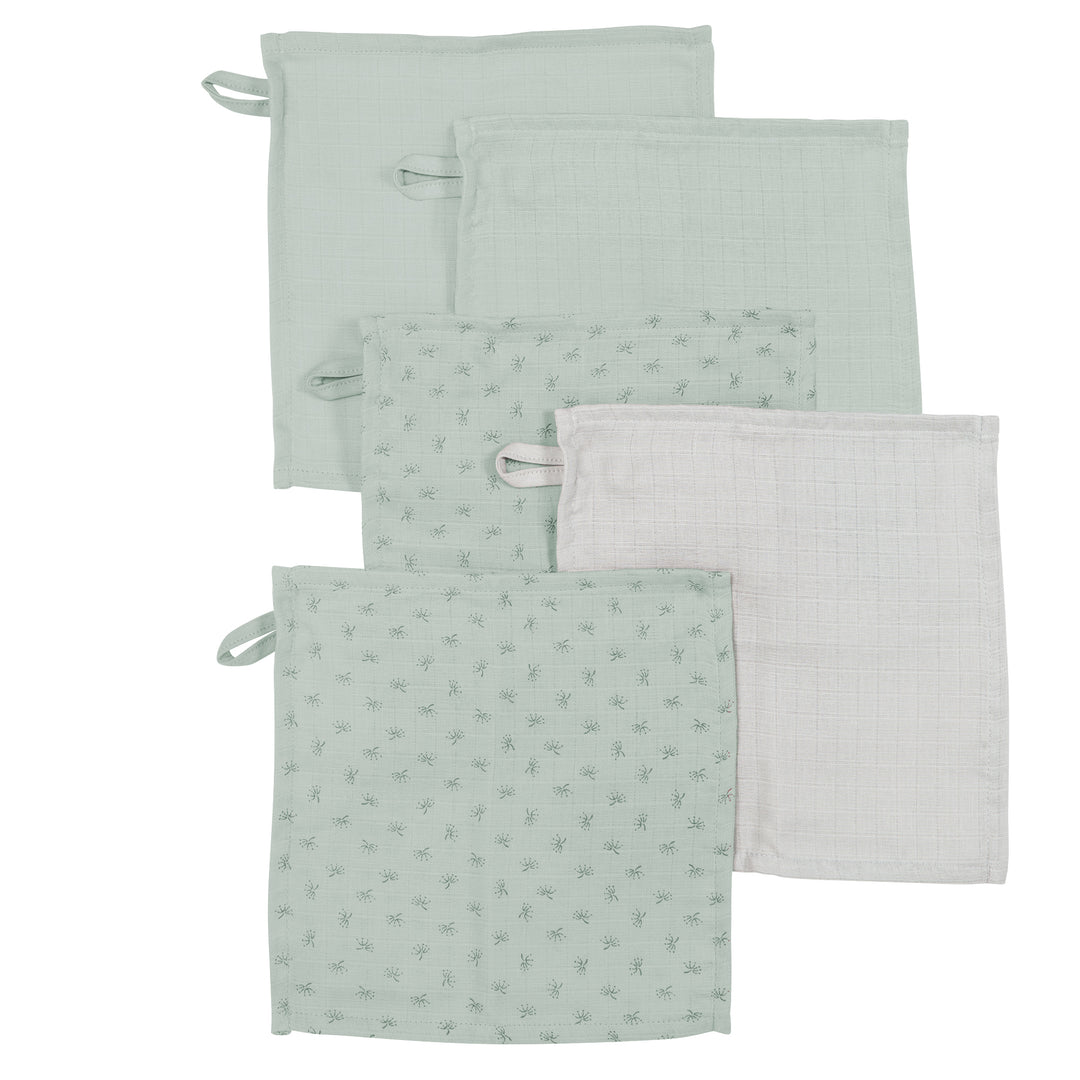 Organic 5er Set Waschlappen 'Lil Planet' frosty green, Musselin, Bio-Baumwolle, GOTS, 25 x 25 cm – Freisteller (1/7)