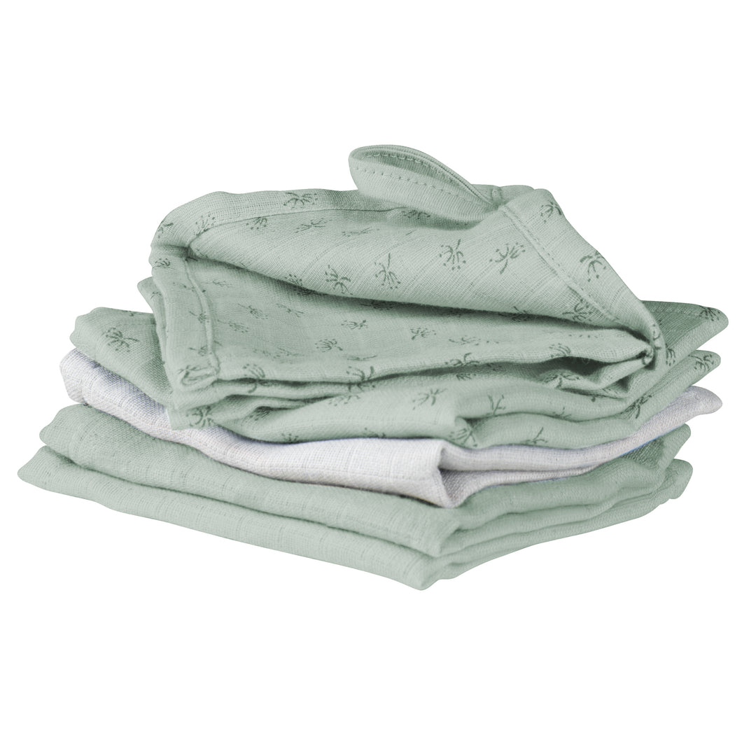 Organic 5er Set Waschlappen 'Lil Planet' frosty green, Musselin, Bio-Baumwolle, GOTS, 25 x 25 cm – Freisteller (3/7)