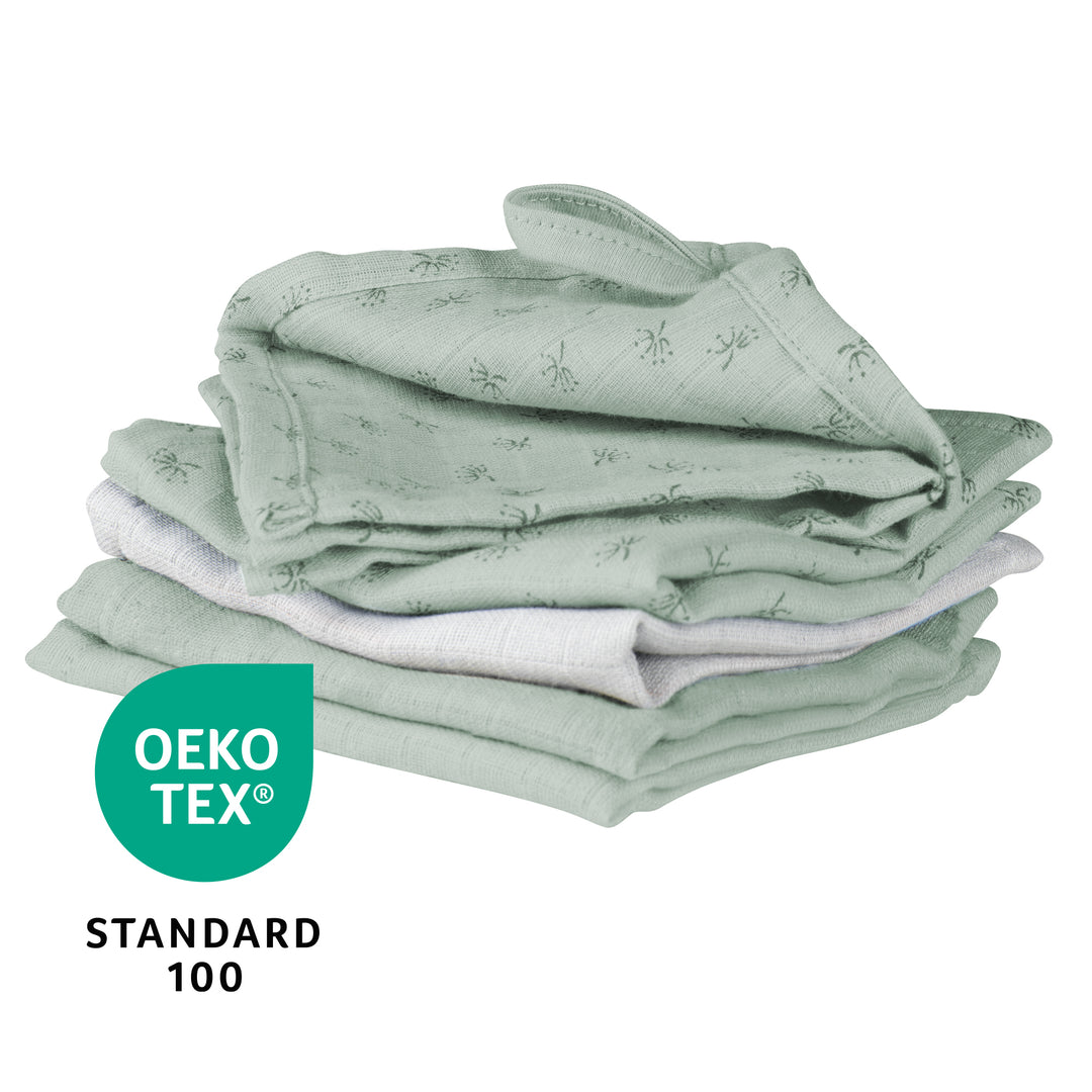 Organic 5er Set Waschlappen 'Lil Planet' frosty green, Musselin, Bio-Baumwolle, GOTS, 25 x 25 cm – Infografik (7/7)