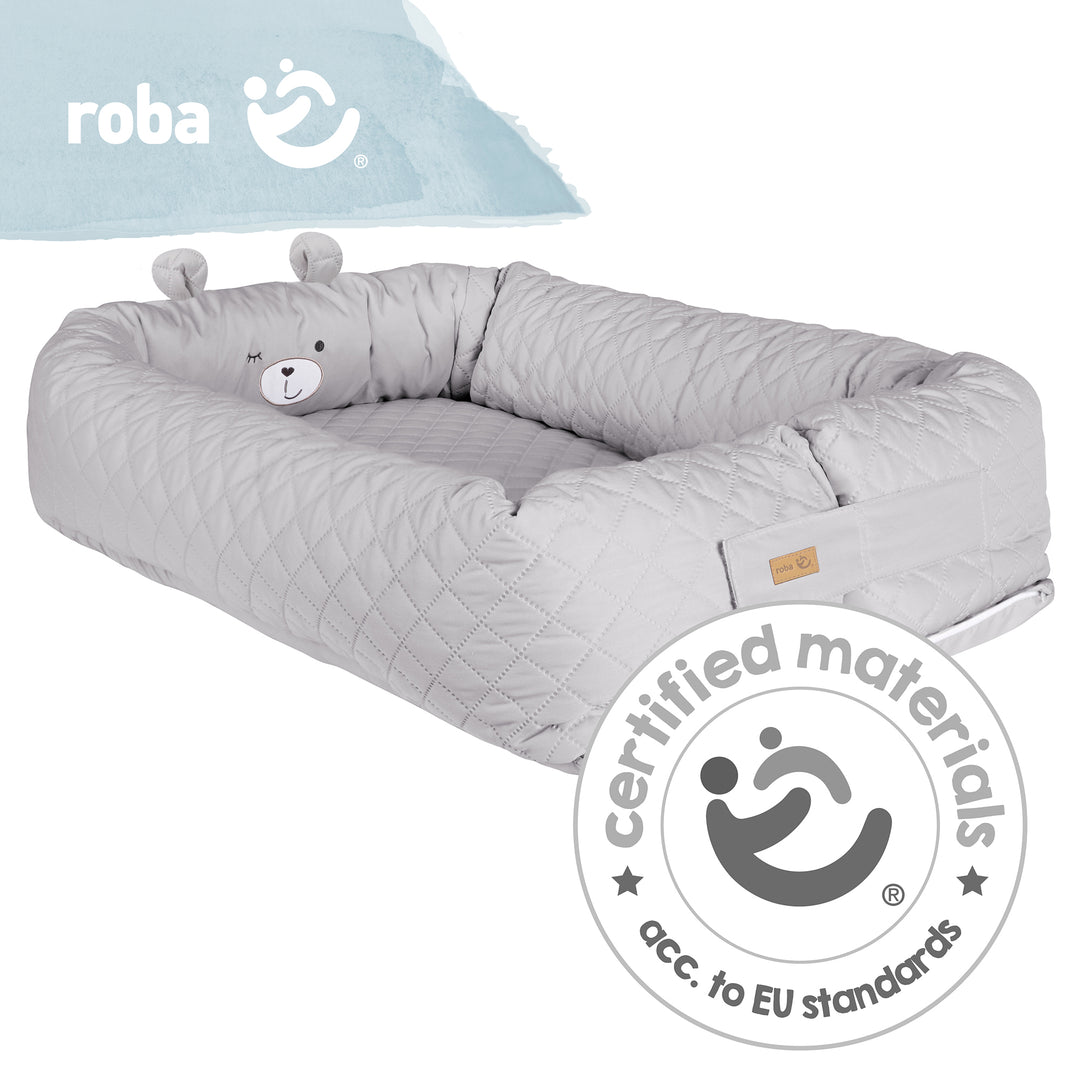 Babylounge 'roba Style' - Kuschelnest mit Bären-Gesicht 'Sammy' - Reisebett & Wickelauflage - Grau – Produktbild (5/7)
