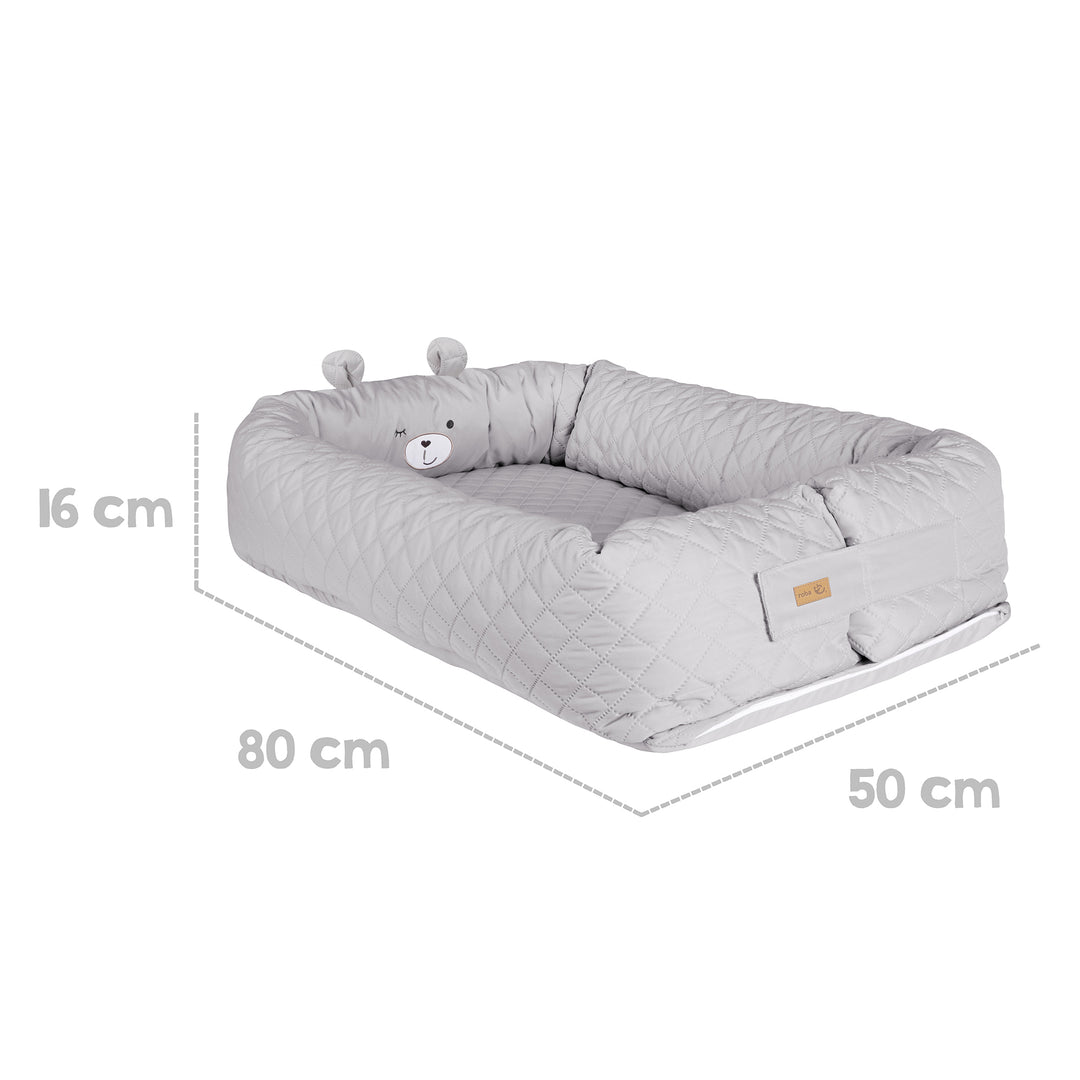 Babylounge 'roba Style' - Kuschelnest mit Bären-Gesicht 'Sammy' - Reisebett & Wickelauflage - Grau – Infografik (4/7)