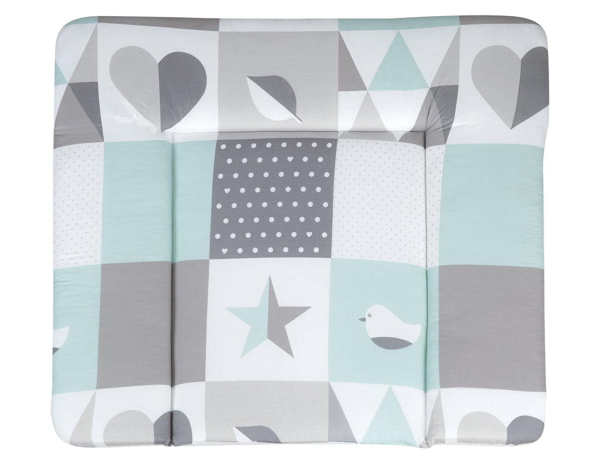 Matelas à langer 'Happy Écusson menthe', 85 x 75 cm, doux matelas à langer, PU revêtu – Détourage (1/1)