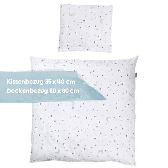 Wiegenbettwäsche 'Sternenzauber grau', 2-tlg Wiegenset, 80 x 80 cm, 100 % Baumwolle – Infografik (3/4)