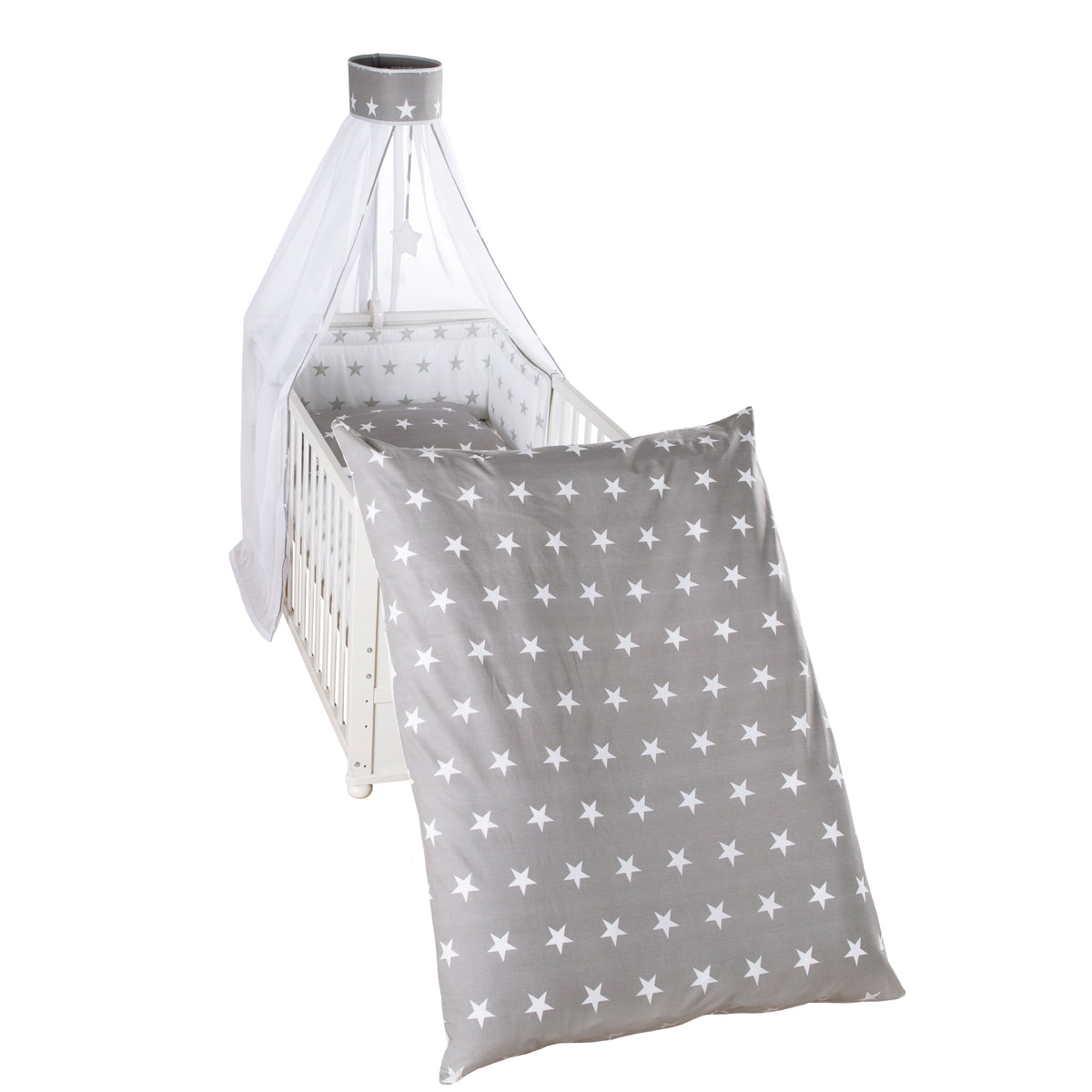Kinderbettgarnitur 'Little Stars', 4-tlg, Bettwäsche 100 x 135 cm (Decke & Kissen), Nestchen & Himmel – Produktbild (1/3)