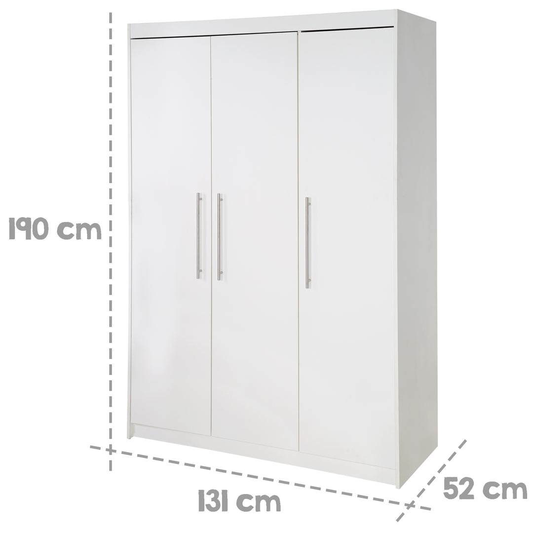 Kleiderschrank 'Maren', 3-türiger Drehtürenschrank, in 190 x 131 x 52 cm, weiß – Infografik (6/8)