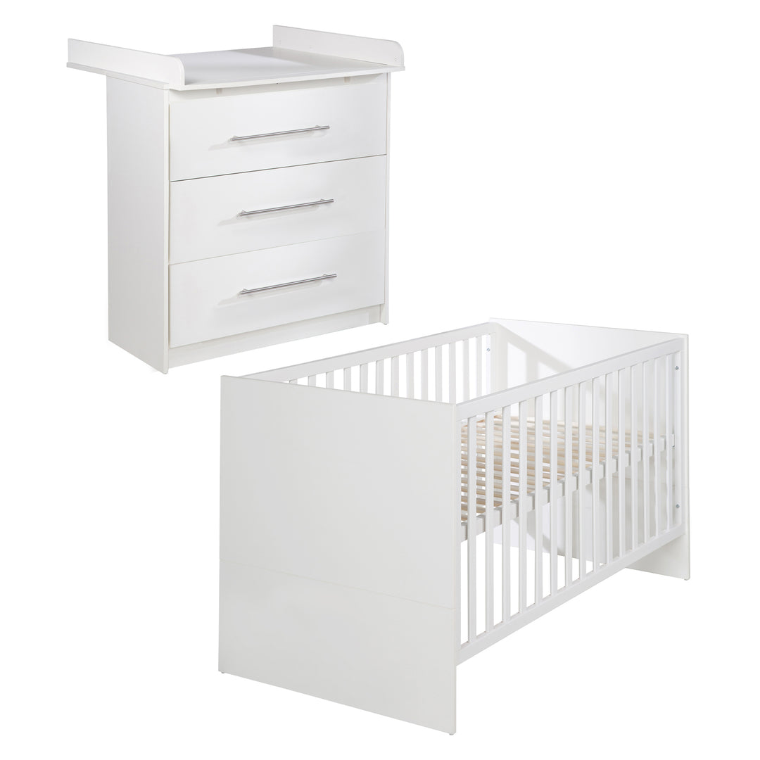 Möbelset 'Maren' 2-teilig - Kombi-Bett 70x140 + Wickelkommode schmal - Weiß – Freisteller (1/8)