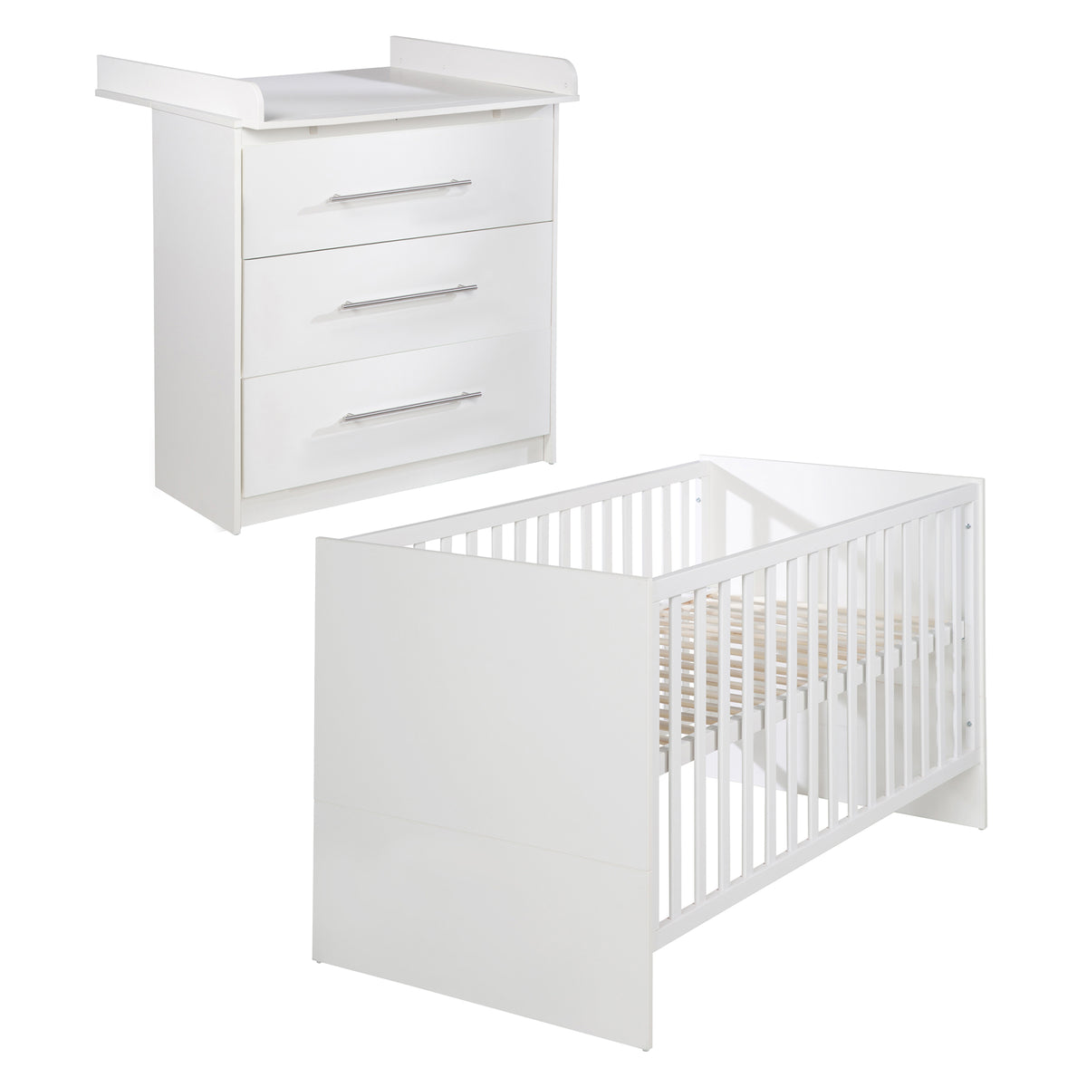 Möbelset 'Maren' 2-teilig - Kombi-Bett 70x140 + Wickelkommode schmal - Weiß – Freisteller (1/8)