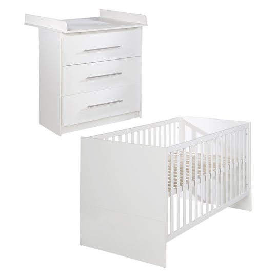 Möbelset 'Maren' 2-teilig - Kombi-Bett 70x140 + Wickelkommode schmal - Weiß – Freisteller (1/8)