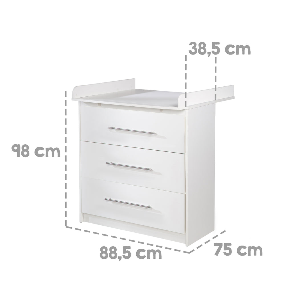 Möbelset 'Maren' 2-teilig - Kombi-Bett 70x140 + Wickelkommode schmal - Weiß – Infografik (7/8)