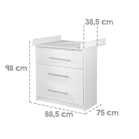 Möbelset 'Maren' 2-teilig - Kombi-Bett 70x140 + Wickelkommode schmal - Weiß – Infografik (7/8)