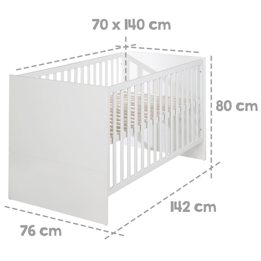 Kombi-Kinderbett 'Maren', 70 x 140 cm, weiß, höhenverstellbar, 3 Schlupfsprossen, umbaubar – Infografik (3/4)