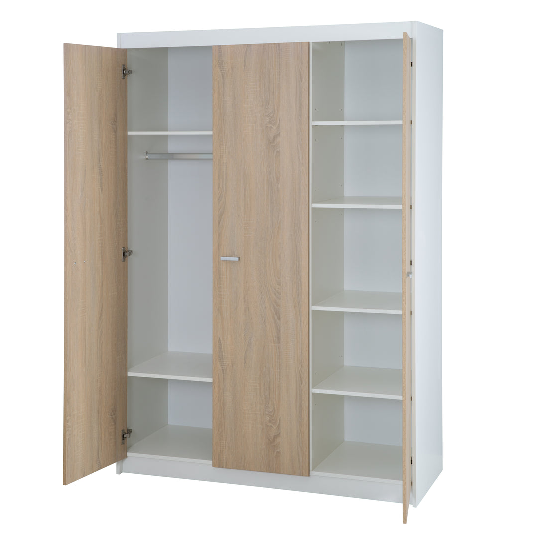 Wardrobe 'Gabriella', Cabinet with 3 Doors, Soft-Close Technology, Milled White – Cutout (3/5)