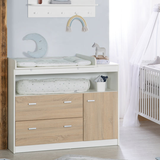 Wickelkommode 'Gabriella' mit Wickelansatz, 2 Schubladen, 1 Tür, 1 offenes Fach, Wickelhöhe: 90 cm – Milieubild (5/7)