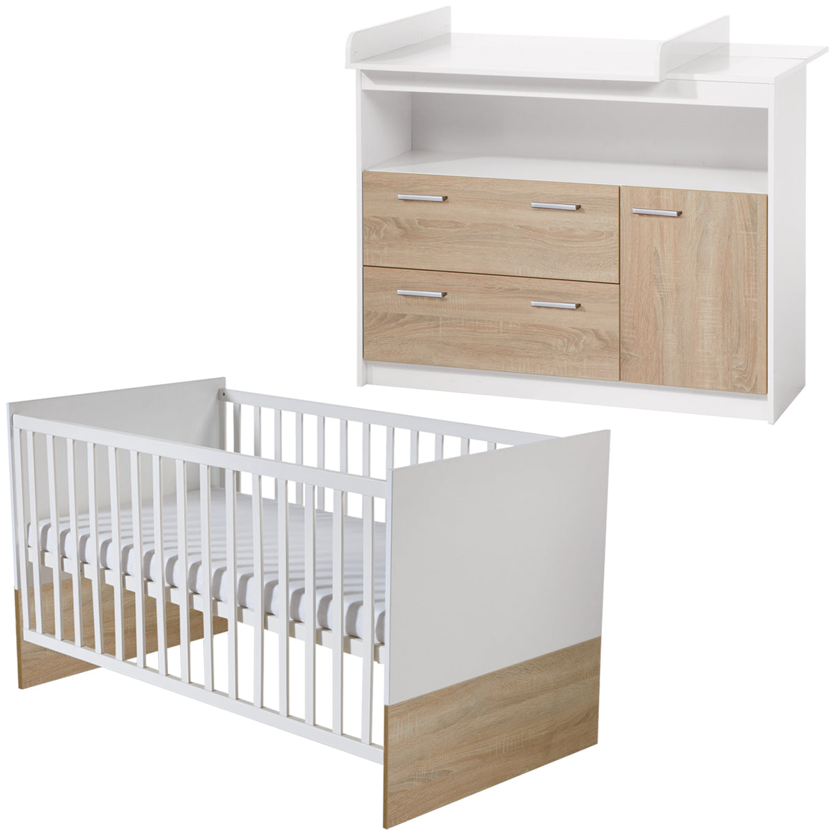Set mobili 'Gabriella' incl. lettino 70 x 140 cm & largo cassettiera fasciatoio, bicolore – Ritaglio (1/13)