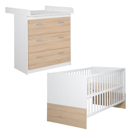 Furniture Set 'Gabriella' 2-Piece - Bed 70x140 + Changing Table Narrow - White & Decor Oak – Cutout (1/10)