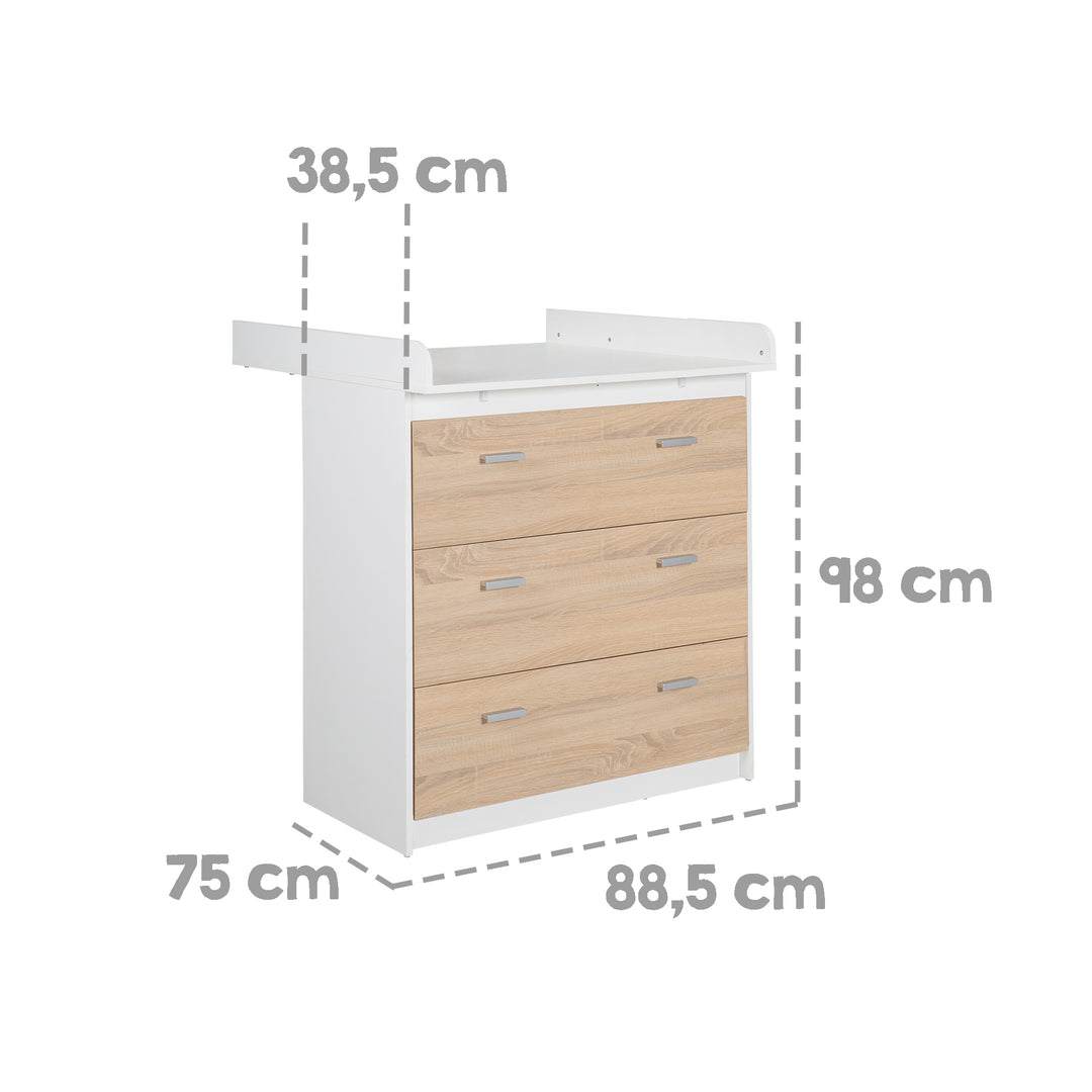 Furniture Set 'Gabriella' 2-Piece - Bed 70x140 + Changing Table Narrow - White & Decor Oak – Infographic (8/10)