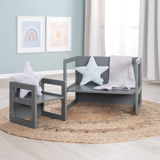 Children's Seating Set 3in1- Reversible Stool & Table - To Children's Bench Convertible - Anthracite – Lifestyle Image (2/18)