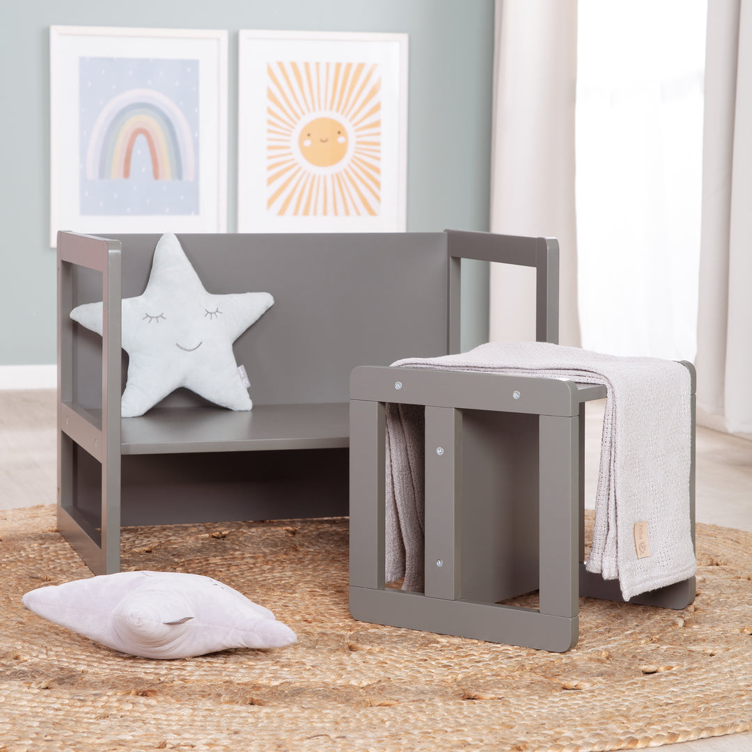 Children's Seating Set 3in1- Reversible Stool & Table - To Children's Bench Convertible - Anthracite – Lifestyle Image (15/18)