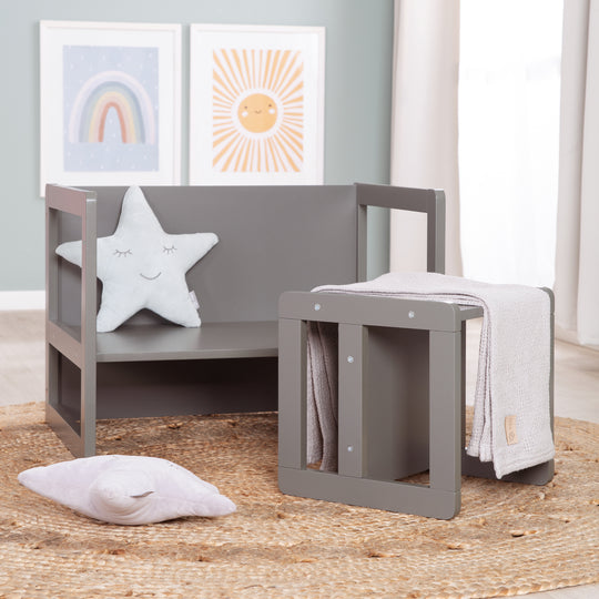 Children's Seating Set 3in1- Reversible Stool & Table - To Children's Bench Convertible - Anthracite – Lifestyle Image (15/18)